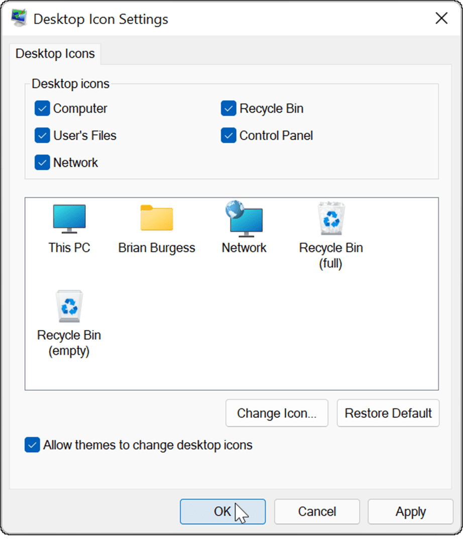Windows 11'de eski masaüstü simgelerini geri alın