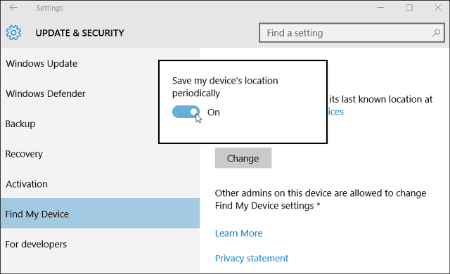 Windows 10 için Cihazımı Bul'u Etkinleştirme