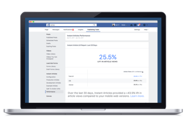 Facebook, Facebook'un Anında Makaleler platformu aracılığıyla yayınlanan içeriğin diğer mobil web eşdeğerleriyle karşılaştırıldığında nasıl performans gösterdiğini karşılaştıran yeni bir analiz aracı çıkardı.