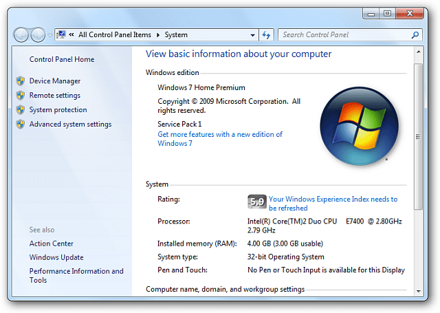 WEI Aracı Windows 7