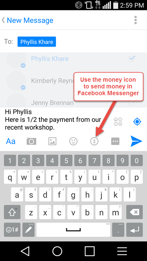 facebook messenger'da para gönderme seçeneği