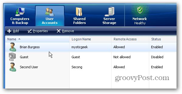 Windows Home Server'a Kullanıcı Hesapları Ekleme