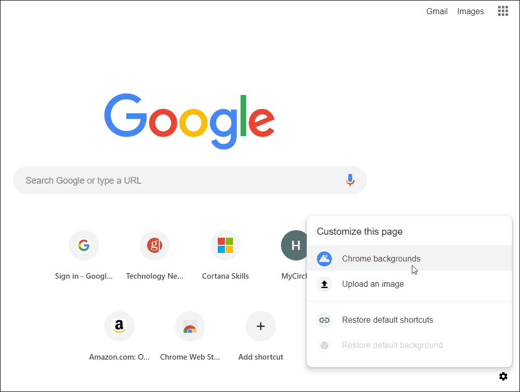 Chrome Yeni Sekme Sayfası seçenekleri