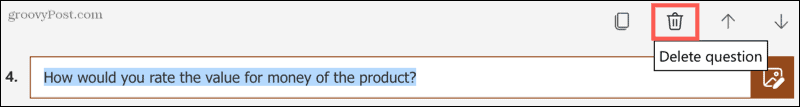 Microsoft Forms'ta bir soruyu silme