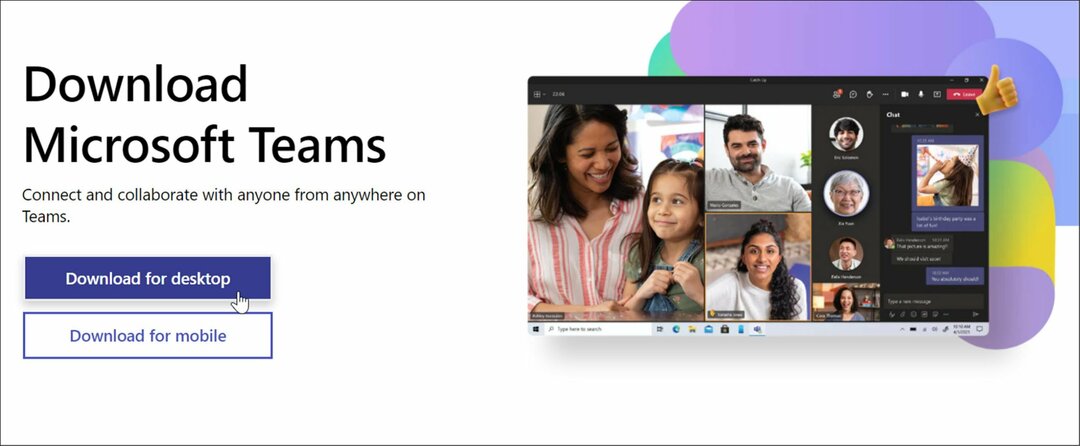 Microsoft Teams indirme sayfası