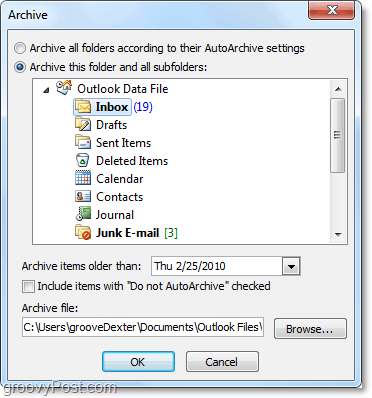 Outlook 2010'daki manuel arşiv ayarları