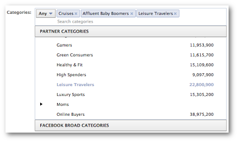 facebook iş ortağı kategorileri seçin