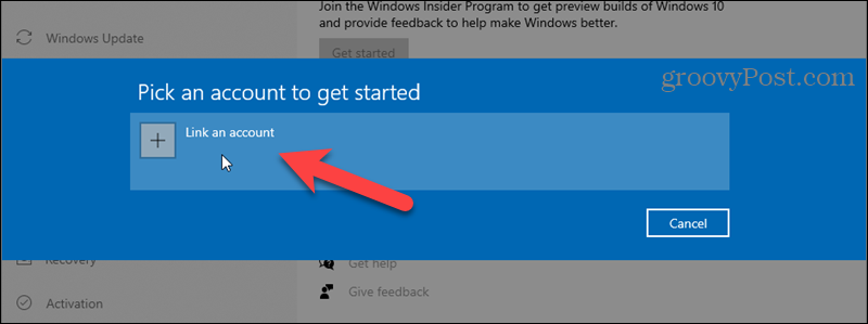 Windows Insider Programı için bir hesap bağla'yı tıklayın.
