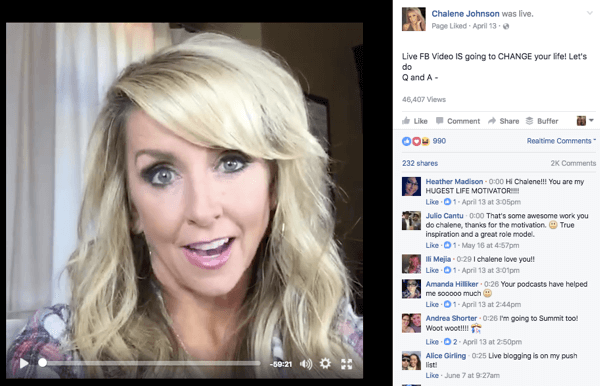 Facebook Chalene Johnson'dan Canlı video.