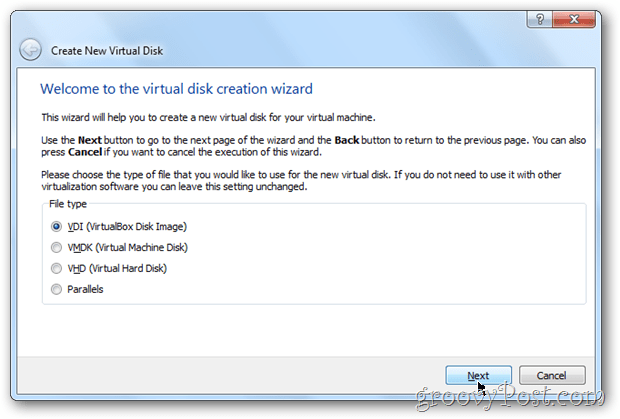 VirtualBox sanal kutu disk görüntü türü windows 8 seçin
