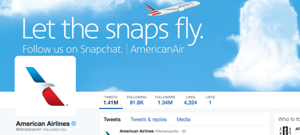 amerikan havayolları snapchat ile twitter resmi