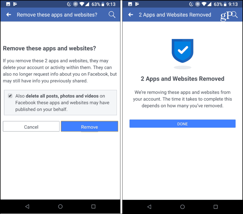 Üçüncü taraf uygulamalarının kaldırılmasını onayla Facebook mobile