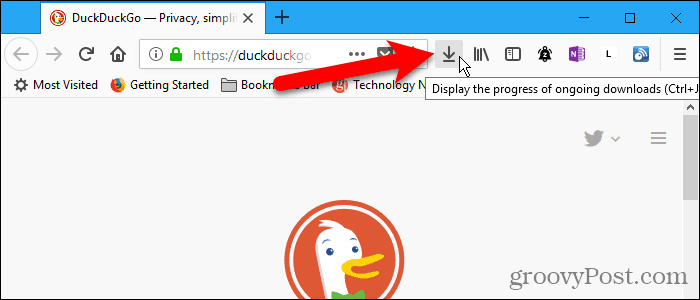 Firefox'ta araç çubuğundaki İndirilenler düğmesi