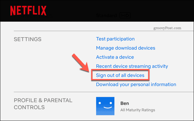Netflix hesap ayarları sayfasından tüm Netflix cihazlarından çıkış yapın