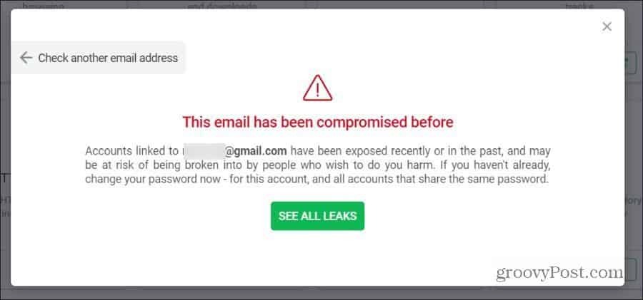sızdırılmış e-posta uyarısı