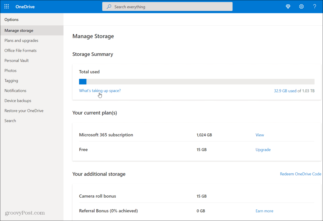 OneDrive Depolamayı Yönet