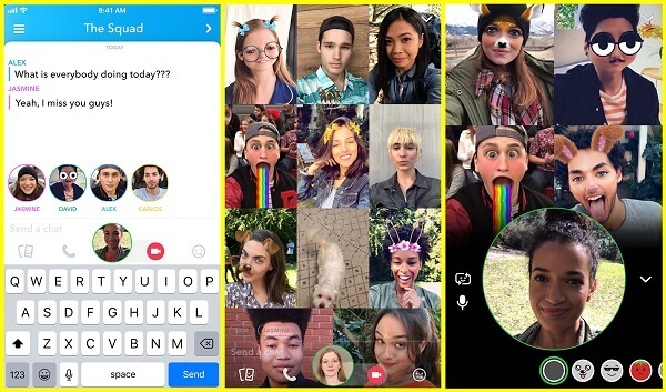 Snapchat, 16 kişiye kadar grup görüntülü sohbeti sunar.