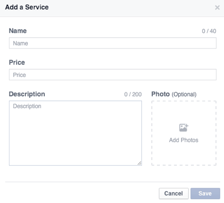 facebook hizmet ayrıntılarını ekle