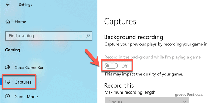 Windows 10'da Oyun DVR'ı Devre Dışı Bırakma