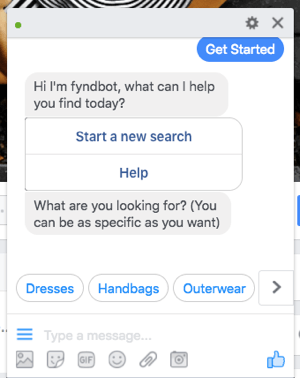 Bu Facebook Messenger sohbet botu, müşterilerin satın alacakları kıyafet bulmalarına yardımcı olur.