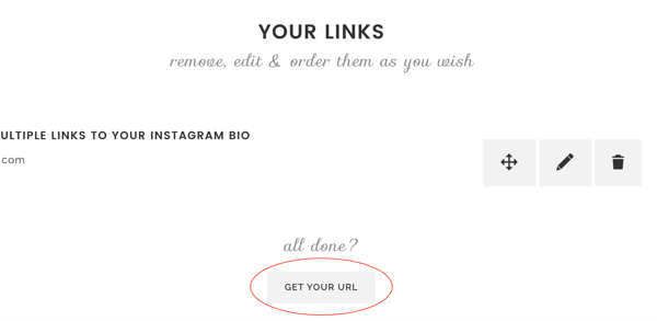 Lnk'ye bağlantı eklemeyi bitirdiğinizde. Bio, URL'nizi Alın'ı tıklayın.