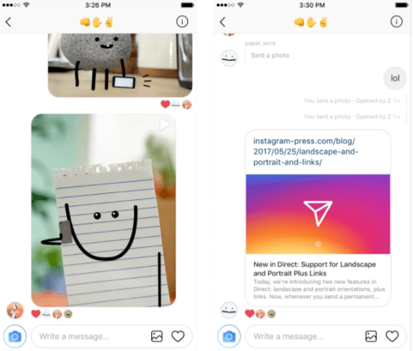  Instagram, Direct'te web bağlantıları için destek ekledi ve artık kullanıcıların bir resim için yatay ve dikey yönleri seçmesine izin veriyor