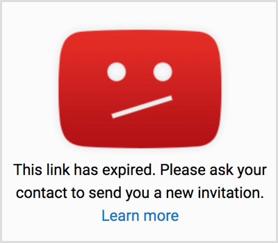 YouTube davet bağlantısının süresi doldu