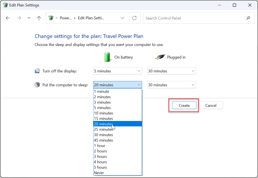 ekranı kapat, Windows 11'de özel bir güç planı oluştur