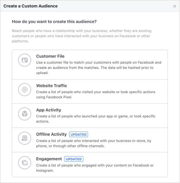 Facebook özel hedef kitlesi oluşturma seçenekleri