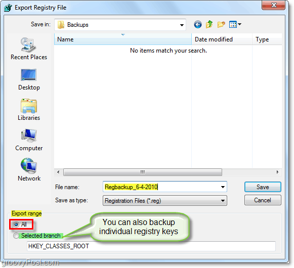 Windows 7 ve Vista'da kayıt defteri yedeğini kaydedin