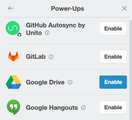 Bir Google Dokümanından doğrudan karta içerik eklemek için Google Drive gücünü etkinleştirin.