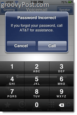 iPhone hatası MEssage "Şifre Yanlış sesli posta şifresini girin"