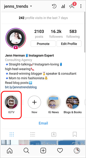 Instagram profilindeki IGTV simgesi