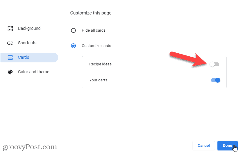 Chrome Yeni Sekme sayfasında kartları özelleştirin