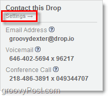 drop.io ayarlarına erişim