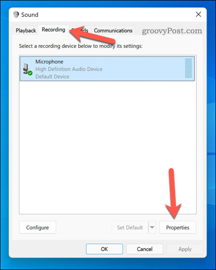 Windows 11'de mikrofon özellikleri menüsünü açma