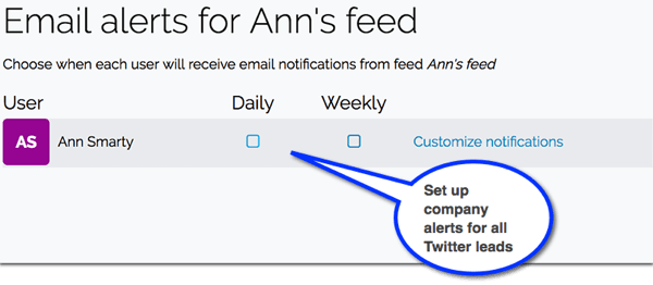 Leadfeeder'da, Twitter'dan gelen yeni potansiyel müşteriler için e-posta bildirimleri ayarlayın.