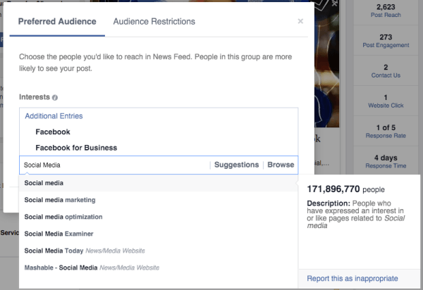facebook kitle optimizasyonu tercih edilen kitle ilgi alanları