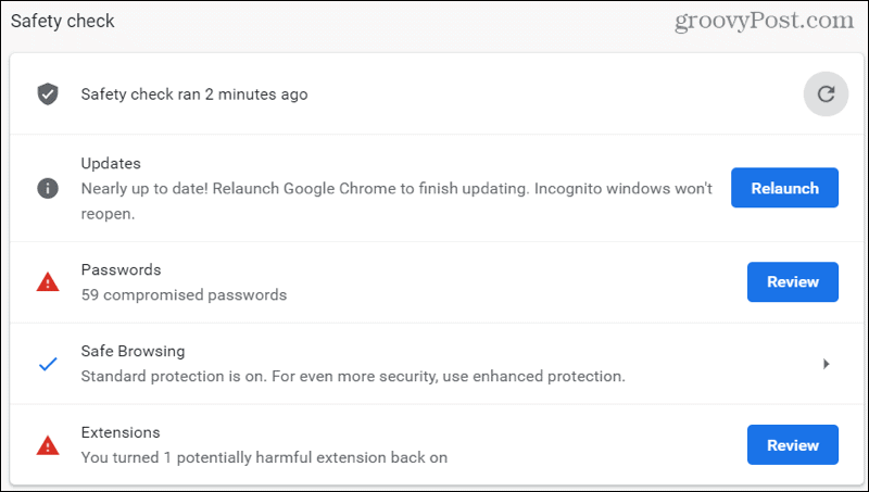 Chrome Güvenlik Kontrolü Sonuçları
