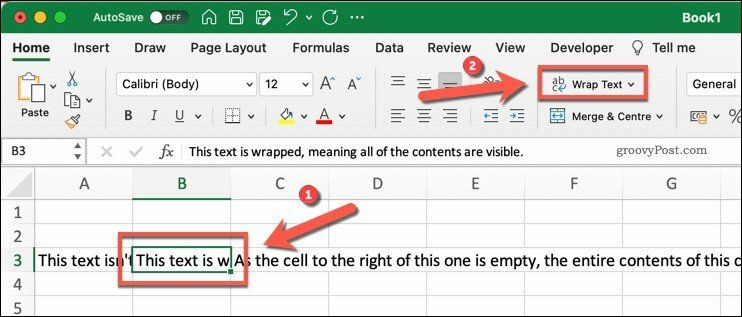 Microsoft Excel'deki Metni Kaydır düğmesi