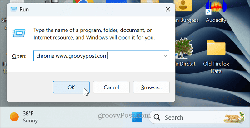 iletişim kutusunu çalıştır Chrome'a ​​özel sayfayı aç