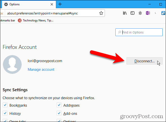 Windows için Firefox'ta Bağlantıyı Kes'i tıklayın