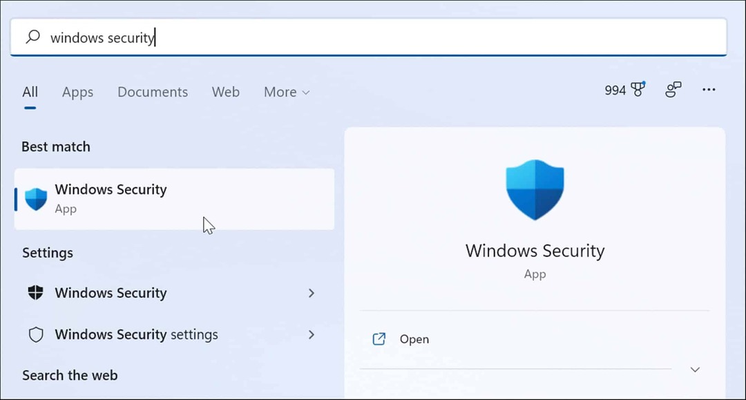 Windows Güvenlik uygulaması Başlat