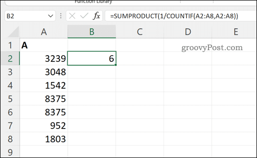 Excel'de bir hücre aralığındaki toplam benzersiz değerlerin sayısını hesaplama