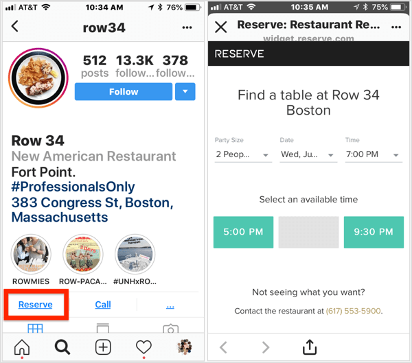 Rezervasyon yaptırmak için bu restoranın Instagram işletme profilindeki Rezerve et işlem düğmesini tıklayın. 