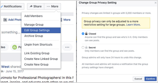 Facebook grubu gizlilik ayarını değiştir