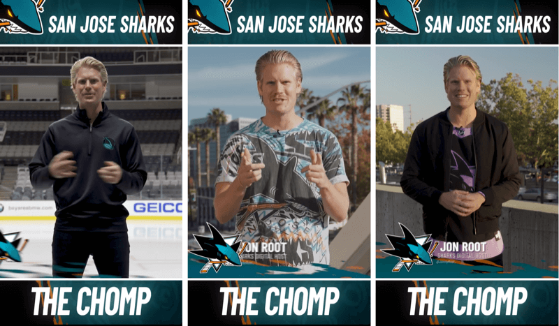 San Jose Shark'ın The Chomp bölümünden üç Instagram Hikayesi gönderisi