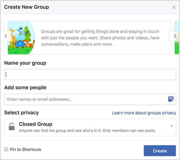 Facebook yeni grup oluştur