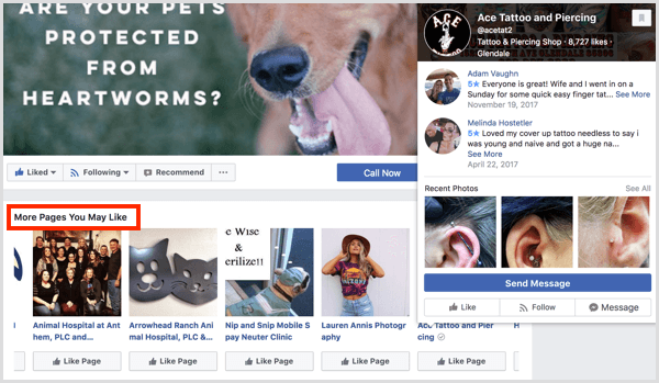 Kullanıcılar, Facebook sayfalarının üzerine geldiklerinde, birinin sevdiği bir sayfaya benzer bir önizleme görürler.