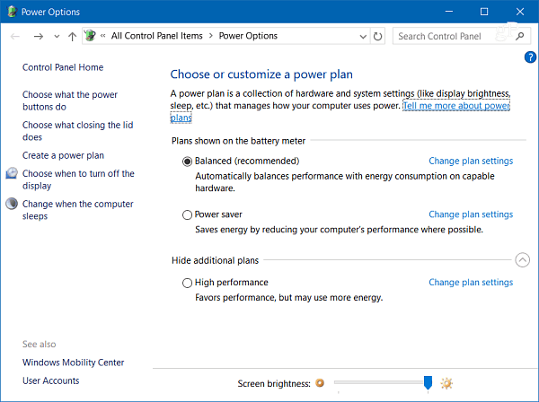 Güç Seçenekleri Windows 10